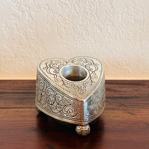 Brighton Silver Heart Shaped Candle Stick Holder Grandma 90s Cottagecore Rustic - Picture 3 of 13